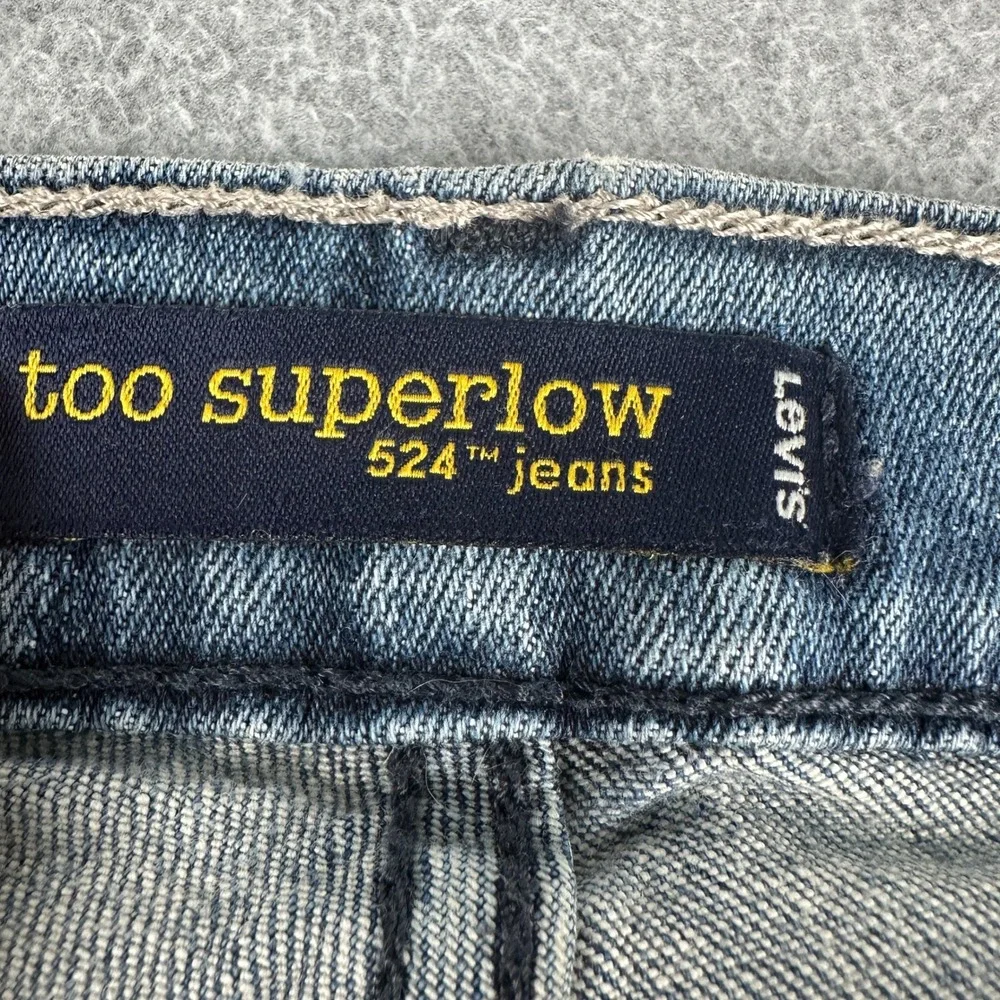 Levi's Jeans Womens 3 524 Too Superlow Blue Straight Leg Denim Distressed